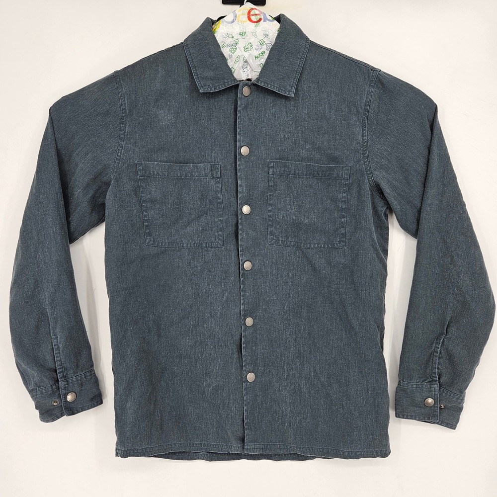 Afends Shirt Mens Medium Hemp Revolution‎ Snap Button Long Sleeve Green Gray